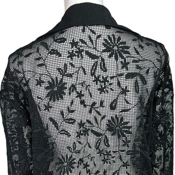 Jason Wu Black Lace Daisy Floral See Thru Collared Blouse Size M - Picture 6 of 11